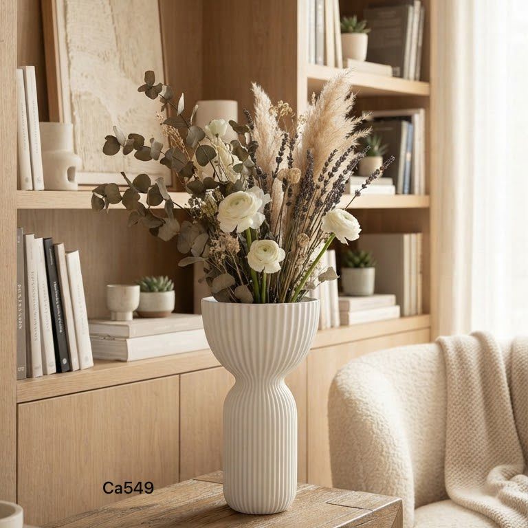 Florero moderno blanco ceramica 13.6cm* 26cm